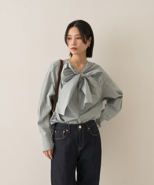 Rouge vif(ルージュヴィフ)の「コットンチェックリボンブラウス(シャツ/ブラウス・レディース・グリーン系その他/ホワイト系その他・フリー)」の21枚目の写真