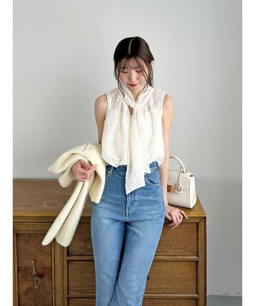 SNIDEL（スナイデル）の「ノースリボウタイブラウス（シャツ/ブラウス・レディース・ピンク/アイボリー/ネイビー・F）」の9枚目の写真