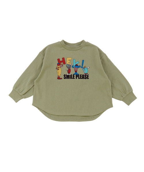 Ocean&Ground（オーシャン&グラウンド）の「SMILE PLEASEプリントＴシャツ（Tシャツ/カットソー・キッズ・オリーブ/ブラック/キナリ・100/120/110/95/90/80/140/130）」の3枚目の写真