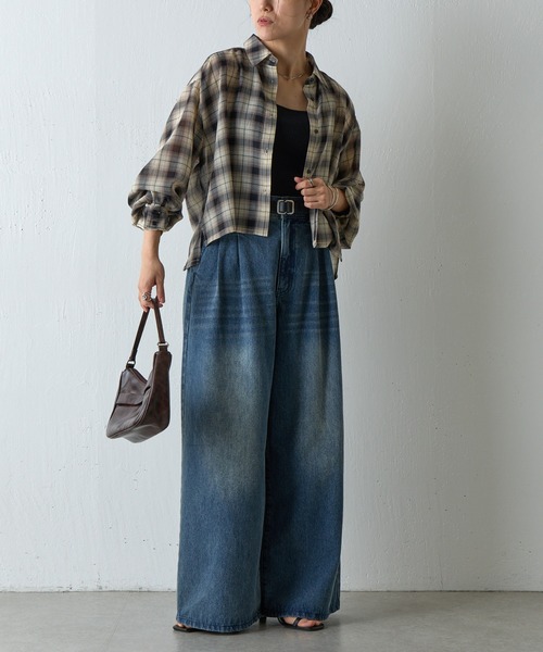 COLONY 2139(コロニートゥーワンスリーナイン)の「シアーボイルチェッククロップドシャツ(シャツ/ブラウス・レディース・ブラック/ブラウン・FREE)」の10枚目の写真