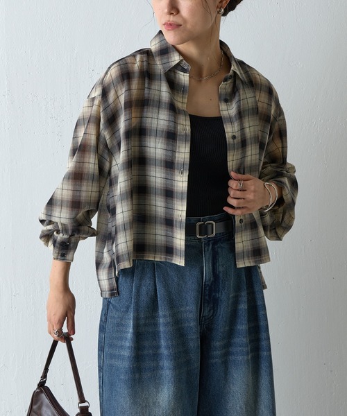 COLONY 2139(コロニートゥーワンスリーナイン)の「シアーボイルチェッククロップドシャツ(シャツ/ブラウス・レディース・ブラック/ブラウン・FREE)」の6枚目の写真