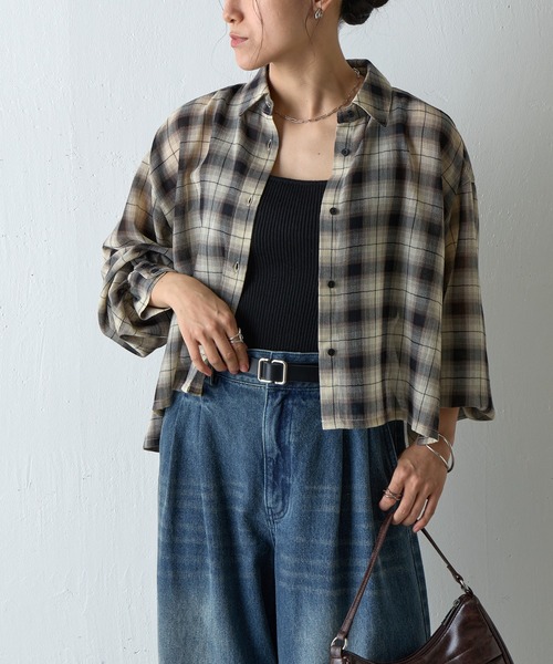 COLONY 2139(コロニートゥーワンスリーナイン)の「シアーボイルチェッククロップドシャツ(シャツ/ブラウス・レディース・ブラック/ブラウン・FREE)」の3枚目の写真