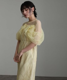 オケージョンドレス　オケージョンワンピース　イエロー シアーボレロ付レースドレス(イエロー)AB1-426YE-S | OTONA DRESS