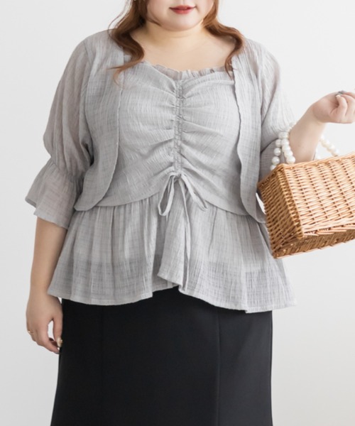 CLETTE（クレット）の「CLETTEオリジナルシャーリングキャミソール＆ボレロセット（その他トップス・レディース・グレー/ブラック/アイボリー・4L/3L/LL）」の2枚目の写真