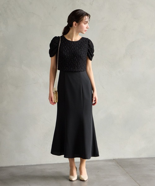AIMER(エメ)の「ラメニットベスト×ソフトマーメイド袖付きワンピース 2点セットパーティードレス 結婚式 お呼ばれ ドレス 20代 30代 40代(ドレス・レディース・ブラック/ライトグレー・MEDIUM)」の7枚目の写真