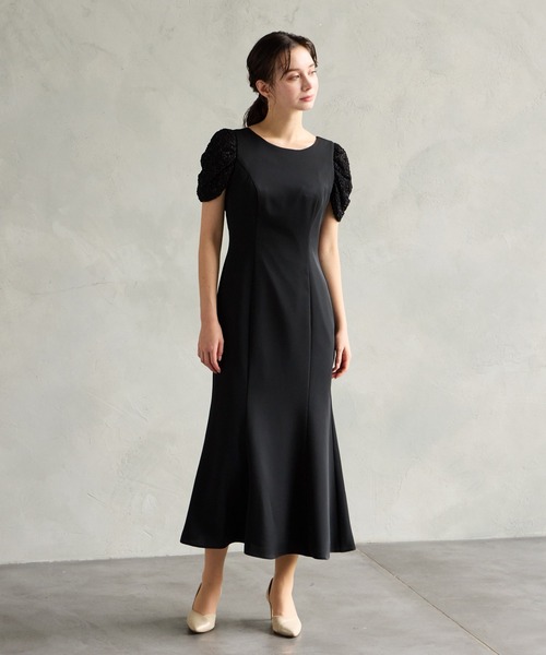 AIMER(エメ)の「ラメニットベスト×ソフトマーメイド袖付きワンピース 2点セットパーティードレス 結婚式 お呼ばれ ドレス 20代 30代 40代(ドレス・レディース・ブラック/ライトグレー・MEDIUM)」の10枚目の写真