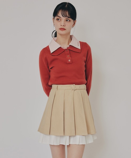 REDYAZEL（レディアゼル）の「ダブルカラーポロニットトップス（ニット/セーター・レディース・ブラウン/レッド/ベージュ/ブラック/ボルドー/ライトグレー・FREE）」の5枚目の写真