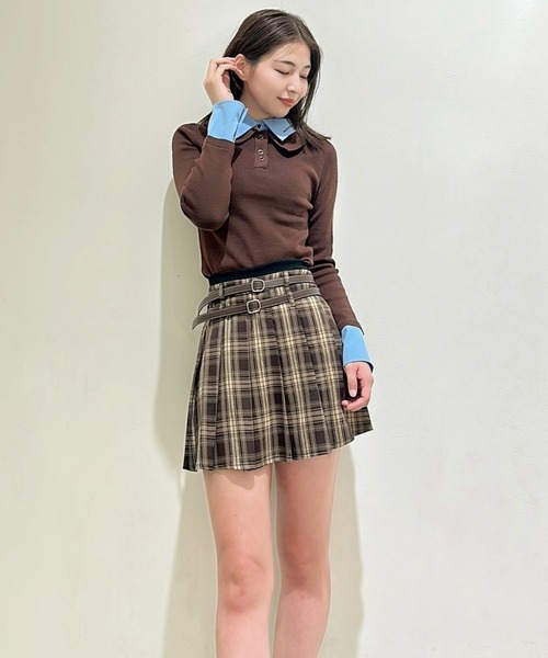 REDYAZEL（レディアゼル）の「ダブルカラーポロニットトップス（ニット/セーター・レディース・ブラウン/レッド/ベージュ/ブラック/ボルドー/ライトグレー・FREE）」の10枚目の写真