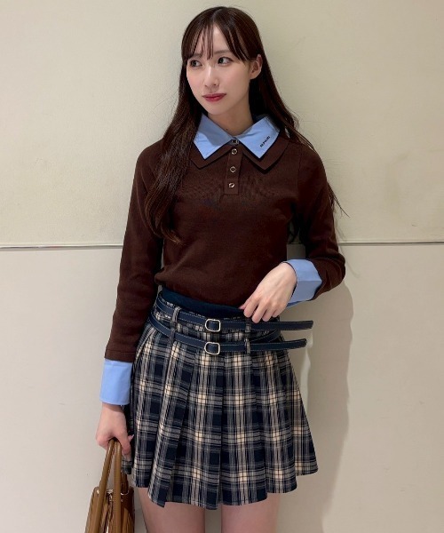 REDYAZEL（レディアゼル）の「ダブルカラーポロニットトップス（ニット/セーター・レディース・ブラウン/レッド/ベージュ/ブラック/ボルドー/ライトグレー・FREE）」の9枚目の写真