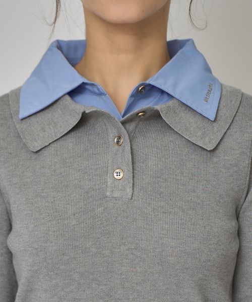 REDYAZEL（レディアゼル）の「ダブルカラーポロニットトップス（ニット/セーター・レディース・ブラウン/レッド/ベージュ/ブラック/ボルドー/ライトグレー・FREE）」の13枚目の写真