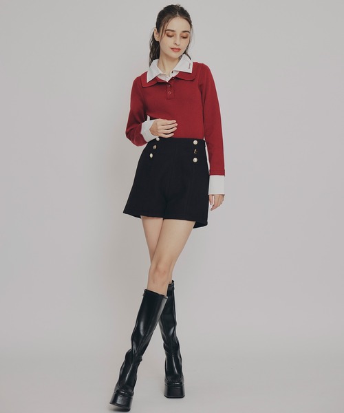 REDYAZEL（レディアゼル）の「ダブルカラーポロニットトップス（ニット/セーター・レディース・ブラウン/レッド/ベージュ/ブラック/ボルドー/ライトグレー・FREE）」の19枚目の写真