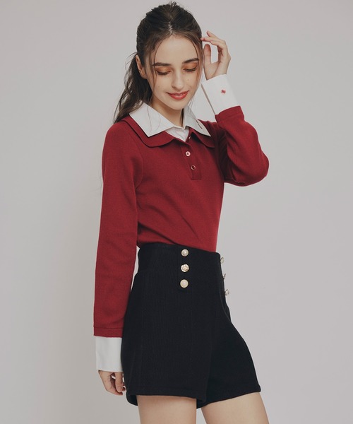 REDYAZEL（レディアゼル）の「ダブルカラーポロニットトップス（ニット/セーター・レディース・ブラウン/レッド/ベージュ/ブラック/ボルドー/ライトグレー・FREE）」の20枚目の写真