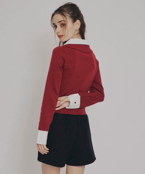 REDYAZEL（レディアゼル）の「ダブルカラーポロニットトップス（ニット/セーター・レディース・ブラウン/レッド/ベージュ/ブラック/ボルドー/ライトグレー・FREE）」の22枚目の写真