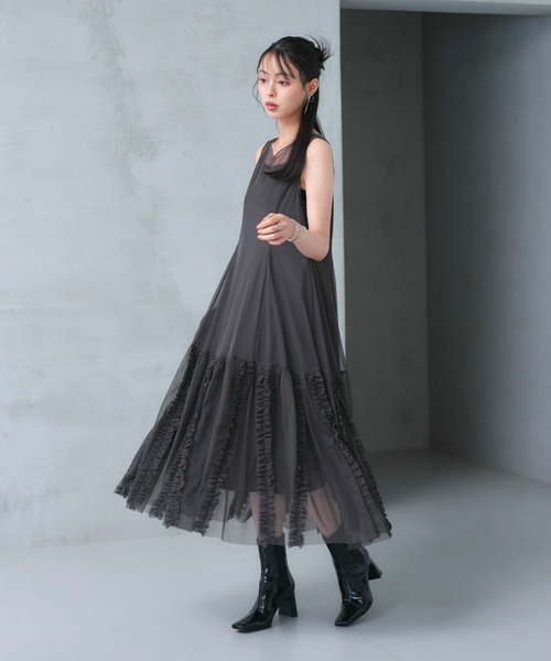 RUIRUE BOUTIQUE(ルイルエブティック)の「オケージョンドレス 結婚式 ストレッチ | ジャケット & チュール フリル ワンピース セット | 二次会 披露宴 美脚 ワンピース オケージョン お呼ばれ パーティードレス(ドレス・レディース・ブラック/ブルーグレー/チャコール・S/M/L/LL)」の6枚目の写真