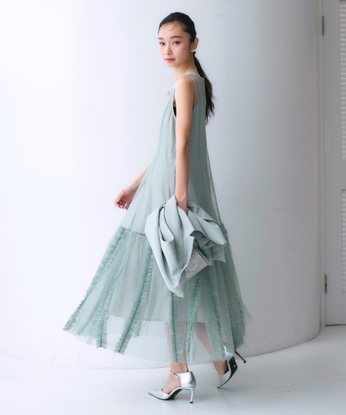 オケージョンドレス　ジャケットワンピースセット オケージョンドレス 結婚式 ストレッチ ｜ ジャケット ＆ チュール