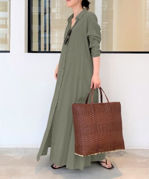 cammie(キャミー)の「Aラインロングシャツワンピース(ワンピース・レディース・ブラック/カーキ/ブラウン・L/M)」の17枚目の写真