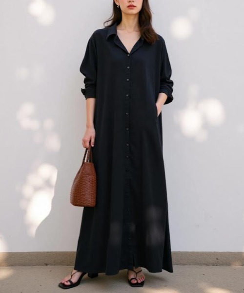 cammie(キャミー)の「Aラインロングシャツワンピース(ワンピース・レディース・ブラック/カーキ/ブラウン・L/M)」の13枚目の写真