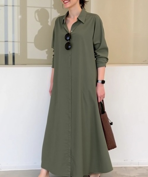 cammie(キャミー)の「Aラインロングシャツワンピース(ワンピース・レディース・ブラック/カーキ/ブラウン・L/M)」の15枚目の写真