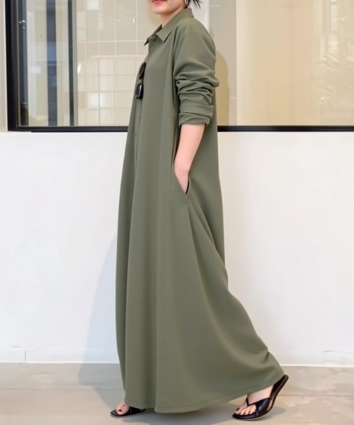 cammie(キャミー)の「Aラインロングシャツワンピース(ワンピース・レディース・ブラック/カーキ/ブラウン・L/M)」の16枚目の写真