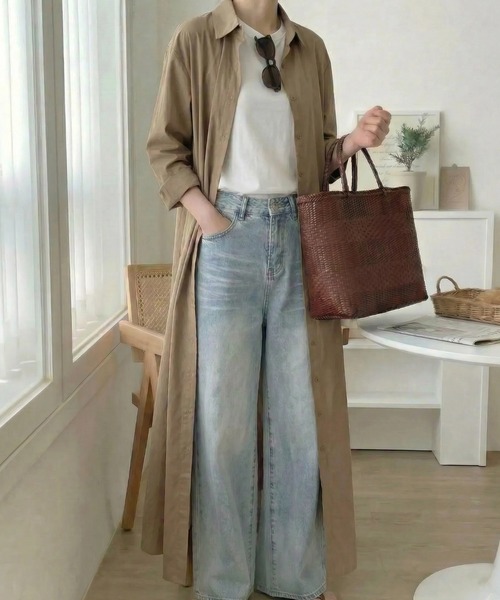 cammie(キャミー)の「Aラインロングシャツワンピース(ワンピース・レディース・ブラック/カーキ/ブラウン・L/M)」の8枚目の写真