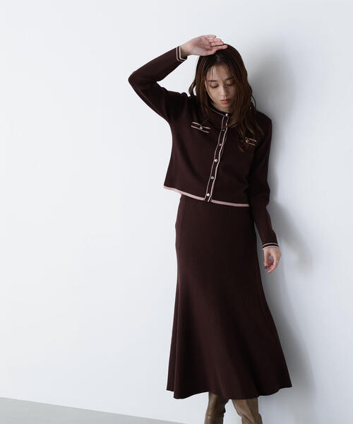 NATURAL BEAUTY BASIC（ナチュラルビューティーベーシック）の「◇バイカラーニットカーデ＆スカート（ワンピース・レディース・ベージュ系その他/グレー系その他/ブラウン系その他・MEDIUM/P/S）」の3枚目の写真