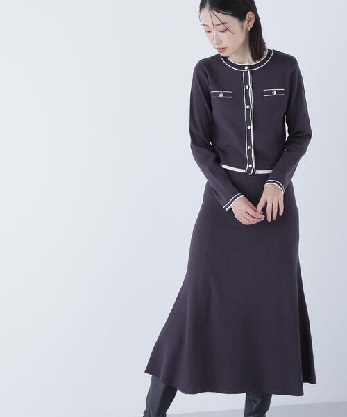 NATURAL BEAUTY BASIC（ナチュラルビューティーベーシック）の「◇バイカラーニットカーデ＆スカート（ワンピース・レディース・ベージュ系その他/グレー系その他/ブラウン系その他・MEDIUM/P/S）」の2枚目の写真