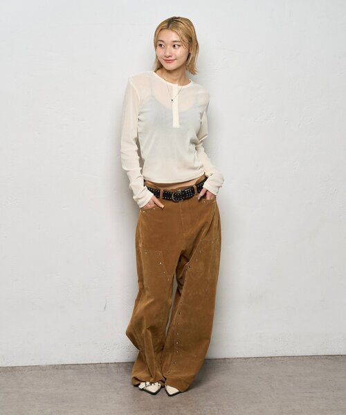 WHO'S WHO gallery(フーズフーギャラリー)の「フロッキーメッシュ ヘンリートップス(Tシャツ/カットソー・レディース・ブラック/オフホワイト/チャコールグレー/ダークブラウン・FREE)」の13枚目の写真