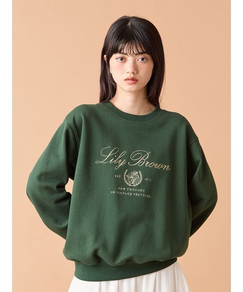 リリーブラウン   オーバーサイズロゴスウェット LILY BROWN×Hearts2Hearts】コラボレーションビジューロゴスウェット