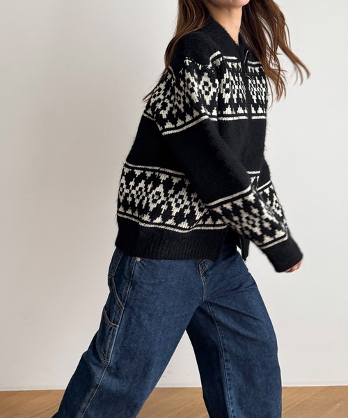 CANAL JEAN（キャナルジーン）の「El mar　ノルディックジップカーディガン（カーディガン/ボレロ・レディース・ホワイト/ブラック・ONE SIZE）」の3枚目の写真