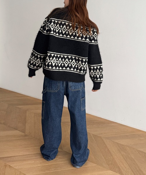 CANAL JEAN（キャナルジーン）の「El mar　ノルディックジップカーディガン（カーディガン/ボレロ・レディース・ホワイト/ブラック・ONE SIZE）」の4枚目の写真