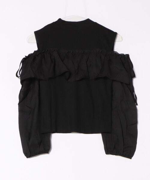 Lace Ladies(レースレディース)の「オープンショルダー リブ ハイネック フリル トップス(Tシャツ/カットソー・レディース・アイボリー/ブラック・FREE)」の3枚目の写真