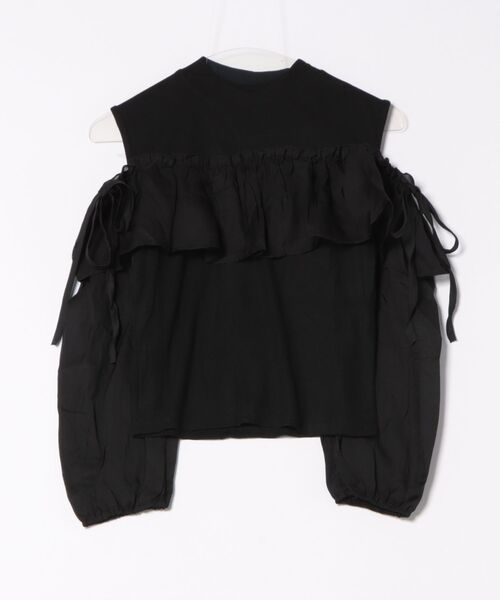Lace Ladies(レースレディース)の「オープンショルダー リブ ハイネック フリル トップス(Tシャツ/カットソー・レディース・アイボリー/ブラック・FREE)」の9枚目の写真