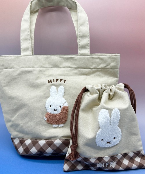 Miffy( ミッフィー)の「miffy/ミッフィー ダイアゴナルチェックシリーズ ミニトートバッグ(トートバッグ・レディース・グレー/ベージュ・ONE SIZE)」の18枚目の写真