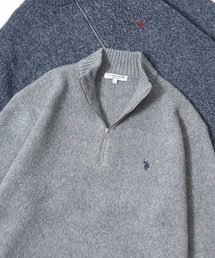 U.S. POLO ASSN./ユーエスポロアッスン オーバーサイズ メランジニット ロゴ ワンポイント刺繍 ハーフジップ セーター/レディース メンズ
