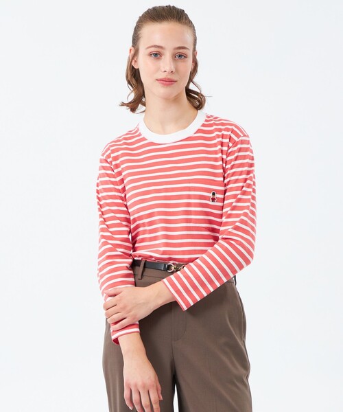 MACKINTOSH PHILOSOPHY（ﾏｯｷﾝﾄｯｼｭ ﾌｨﾛｿﾌｨｰ）の「バッキンガムベア ボーダーポケットロンT（Tシャツ/カットソー・レディース・オフホワイト/ライトブルー/ダークネイビー/ピンク系その他3・38）」の4枚目の写真