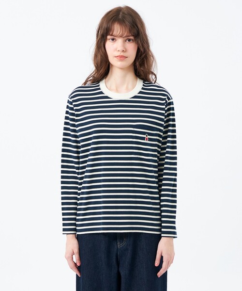 MACKINTOSH PHILOSOPHY（ﾏｯｷﾝﾄｯｼｭ ﾌｨﾛｿﾌｨｰ）の「バッキンガムベア ボーダーポケットロンT（Tシャツ/カットソー・レディース・オフホワイト/ライトブルー/ダークネイビー/ピンク系その他3・38）」の9枚目の写真