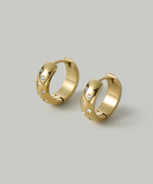 Jolie Toujours(ジョリトゥジュール)の「【汗や水に強い】〈ステンレス〉CZドットフープピアス(ピアス(両耳用)・レディース・ゴールド・FREE)」の1枚目の写真