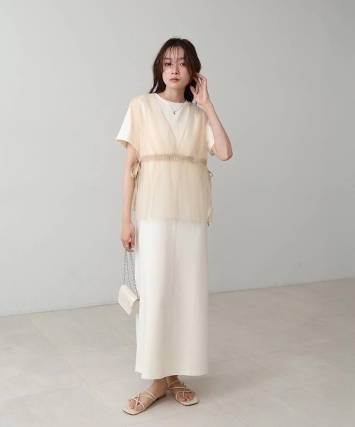 Bab(バブ)の「【S・Mサイズ展開】チュールドッキングスウェットワンピース(ワンピース・レディース・アイボリー/チャコールグレー・MEDIUM/SMALL)」の1枚目の写真