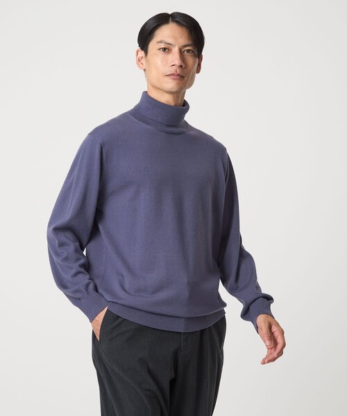 green label relaxing（グリーンレーベルリラクシング）の「Super 120’s ハイゲージ タートルネック ニット（ニット/セーター・メンズ・グレー/ブラック/ダークブラウン/パープル・S/M/L/XL）」の4枚目の写真