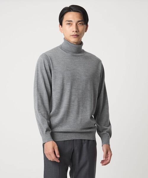 green label relaxing（グリーンレーベルリラクシング）の「Super 120’s ハイゲージ タートルネック ニット（ニット/セーター・メンズ・グレー/ブラック/ダークブラウン/パープル・S/M/L/XL）」の3枚目の写真