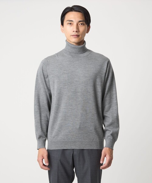 green label relaxing（グリーンレーベルリラクシング）の「Super 120’s ハイゲージ タートルネック ニット（ニット/セーター・メンズ・グレー/ブラック/ダークブラウン/パープル・S/M/L/XL）」の19枚目の写真
