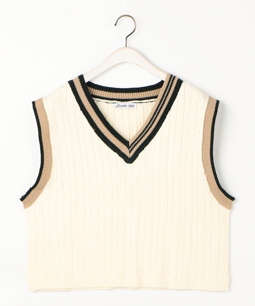 NICOLE CLUB（ニコル　クラブ）の「ケーブル編みチルデンベスト（ベスト・レディース・ネイビー/ブラウン/オフホワイト・FREE）」の12枚目の写真
