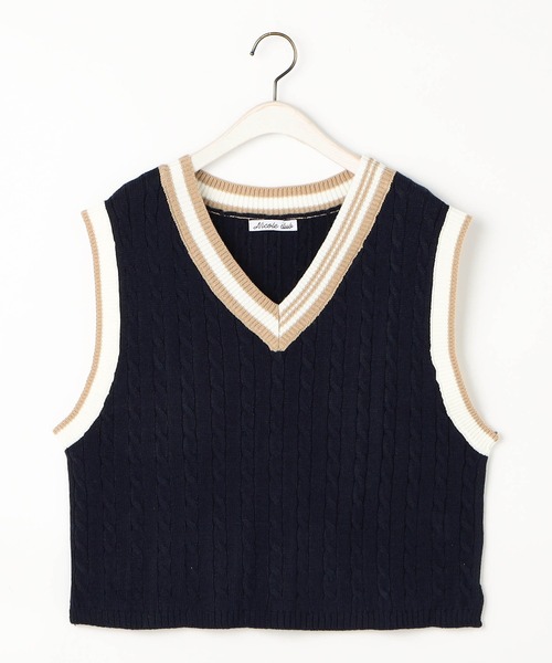 NICOLE CLUB（ニコル　クラブ）の「ケーブル編みチルデンベスト（ベスト・レディース・ネイビー/ブラウン/オフホワイト・FREE）」の11枚目の写真