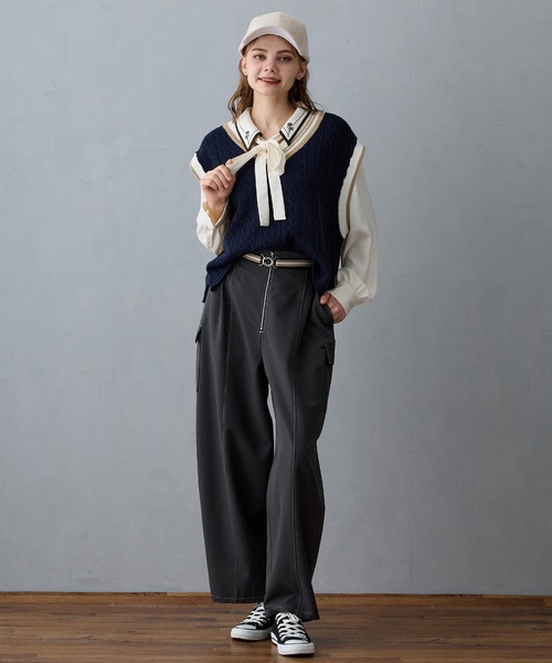 NICOLE CLUB（ニコル　クラブ）の「ケーブル編みチルデンベスト（ベスト・レディース・ネイビー/ブラウン/オフホワイト・FREE）」の5枚目の写真