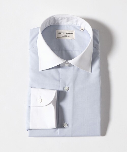 UNITED ARROWS(ユナイテッドアローズ)の「イージーケア AG グレンプレイド セミワイド クレリックカラーシャツ 抗菌防臭(ビジネスシャツ・メンズ・ライトグレー・41cm/38cm/39cm/40cm)」の1枚目の写真