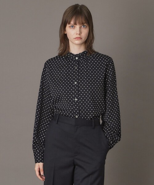 DRESSTERIOR(ドレステリア)の「ドットスタンドフリルネックブラウス(シャツ/ブラウス・レディース・ブラック系・34/36/38)」の1枚目の写真