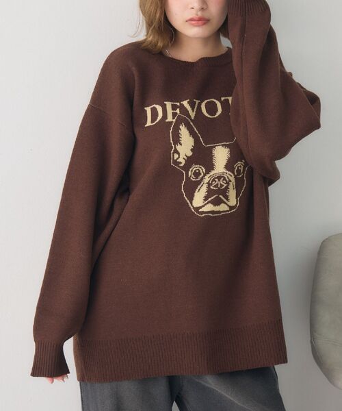 RETRO GIRL（レトロガール）の「アソートモチーフジャガードNT（ニット/セーター・レディース・ライトグレー/ブルー/オフホワイト/ブラウン・FREE）」の3枚目の写真