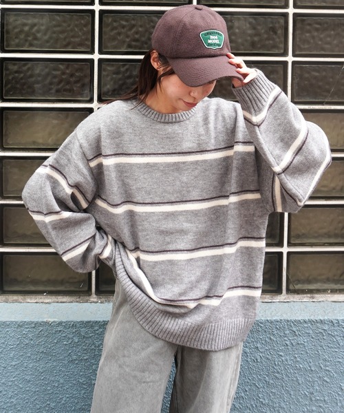 gossara(ゴサラ)の「アルパカタッチボーダーPO(ニット/セーター・レディース・グレー/ブラウン/アイボリー・FREE)」の3枚目の写真