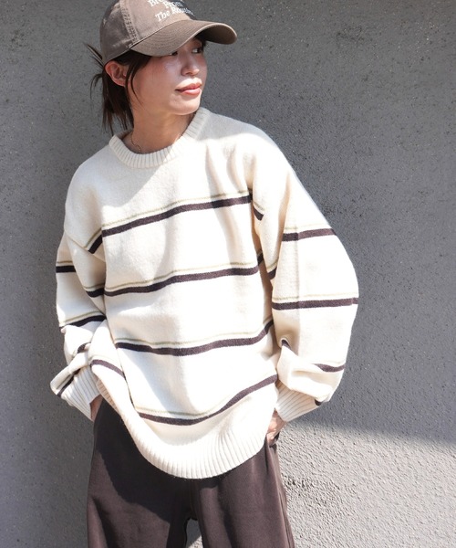 gossara(ゴサラ)の「アルパカタッチボーダーPO(ニット/セーター・レディース・グレー/ブラウン/アイボリー・FREE)」の4枚目の写真