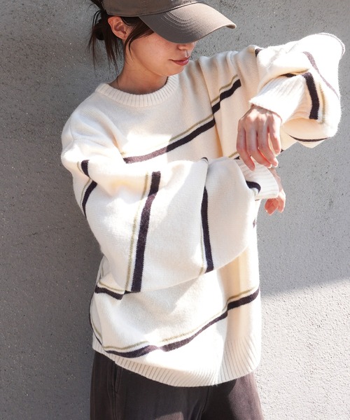 gossara(ゴサラ)の「アルパカタッチボーダーPO(ニット/セーター・レディース・グレー/ブラウン/アイボリー・FREE)」の5枚目の写真